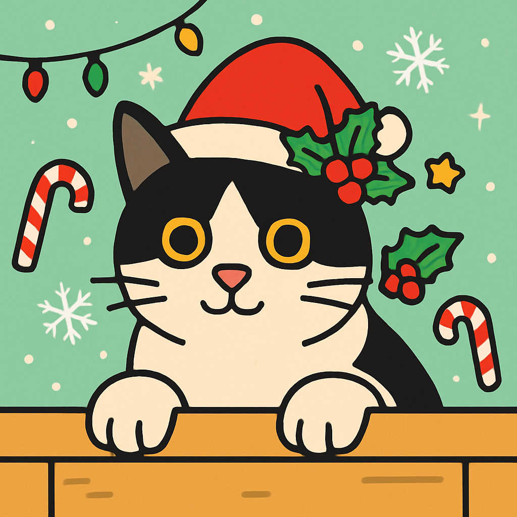Adorable Christmas-themed cat doodle portrait - perfect holiday gift for cat lovers